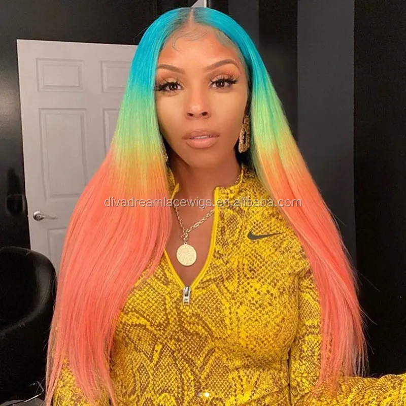 Ombre Wigs Human Hair Lace Front Blue Yellow Orange Rainbow Straight  Frontal Lace Wig - Buy Straight 13x6 Lace Front Wig,Ombre Wigs Human  Hair,Wigs Human Hair Lace Front Product on Alibaba.com