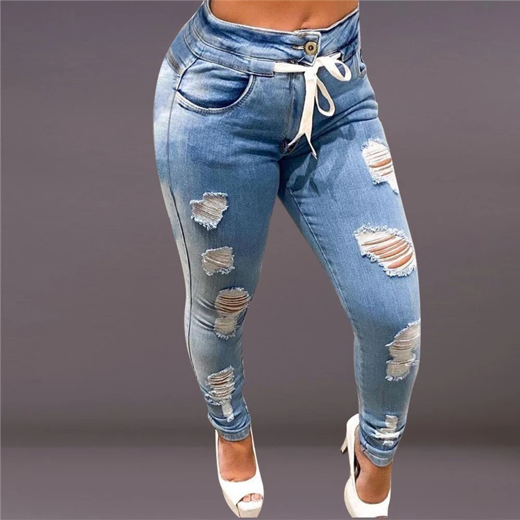 High Quality Wholesale Price Autumn Fashion Women Jeans Pants 2021 Casual Hole Ladies Pants Denim Bottom