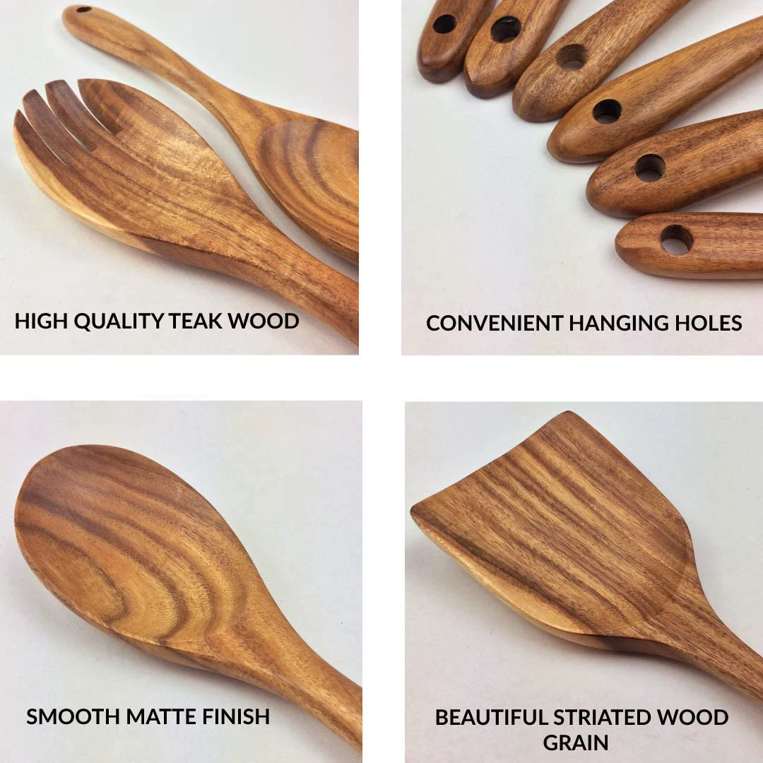 Chinese Supplier New Fashion Teak Wood Utensils Set Wooden Teak