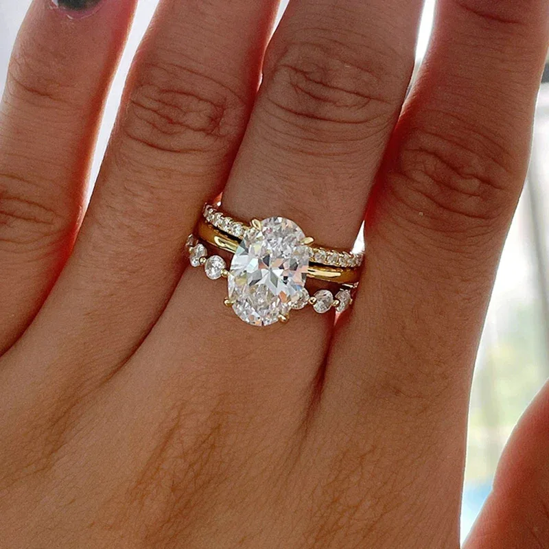 Classic Micro-Infused Full Diamond Ring  Exclusive 8*12 Egg-Shaped Lab Diamond Sterling Silver Ring