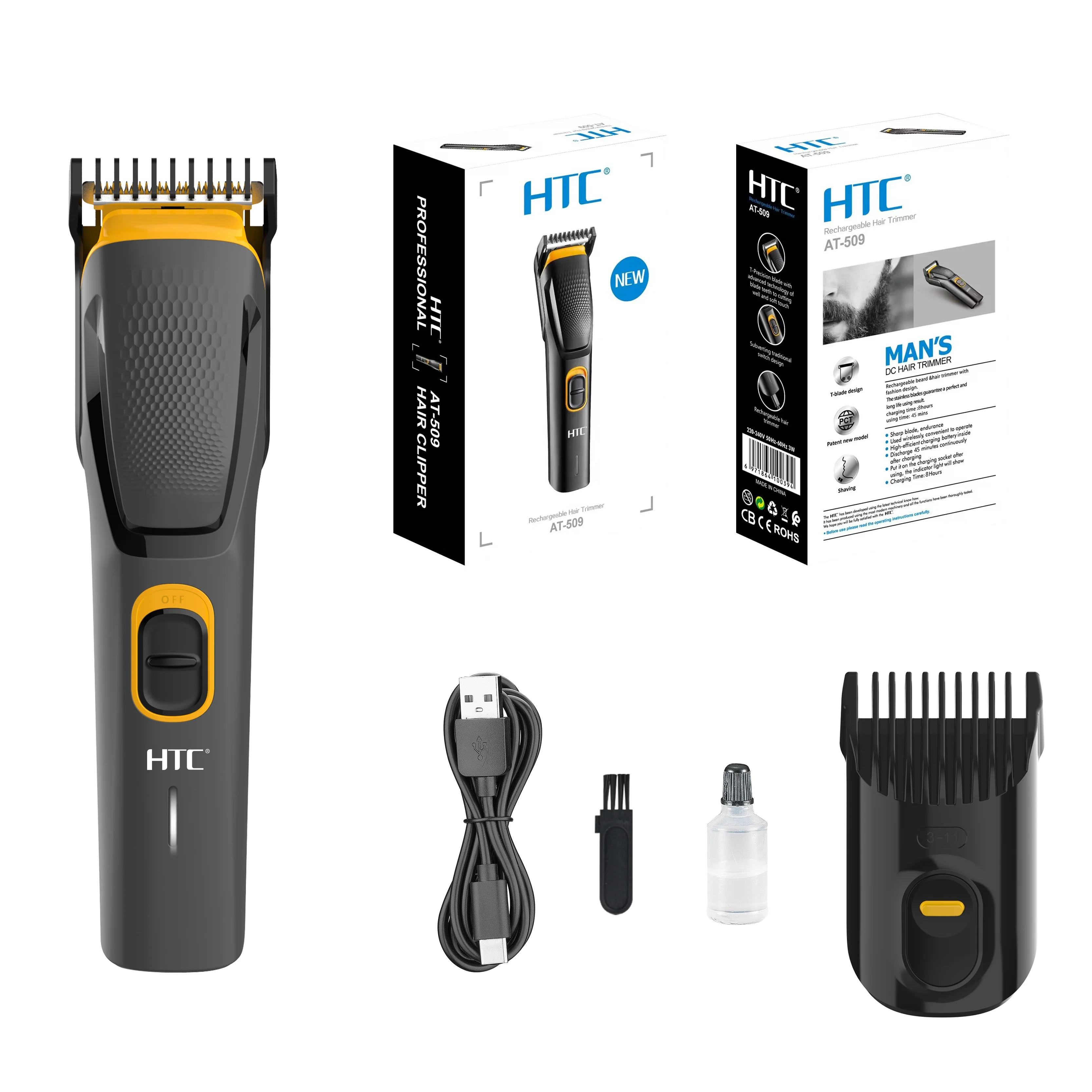 HTC AT-509 Cordless Hair Clippers Set for Men - Adjustable