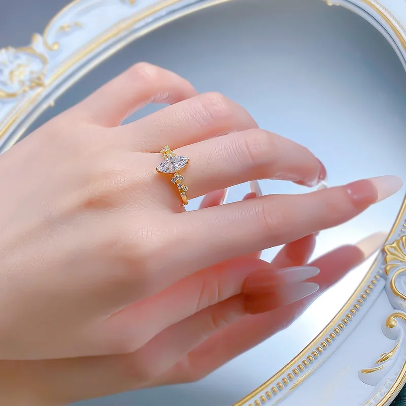 S925 Silver Fine Ring Daily Fashion 5*10mm Horse Eye Simulation Lab Diamond Rhodium Plated Ring