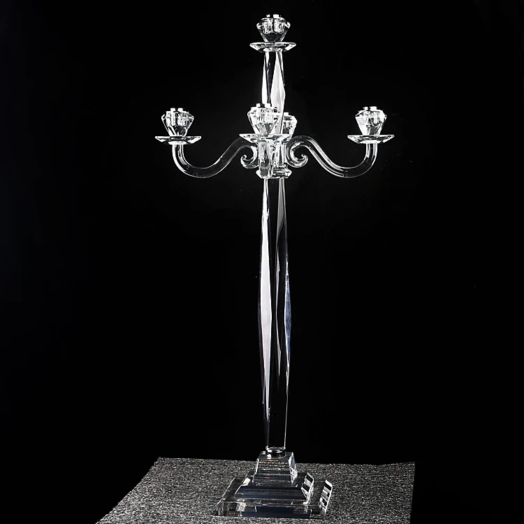 Cristal Tubos Vela Titular 5 Brazos Alto Boda Candelabro De Vidrio De