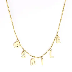 Gold Plated Happy Stainless Steel Personalized Gift Letter SMILE Smiling Face Jewelry Necklace