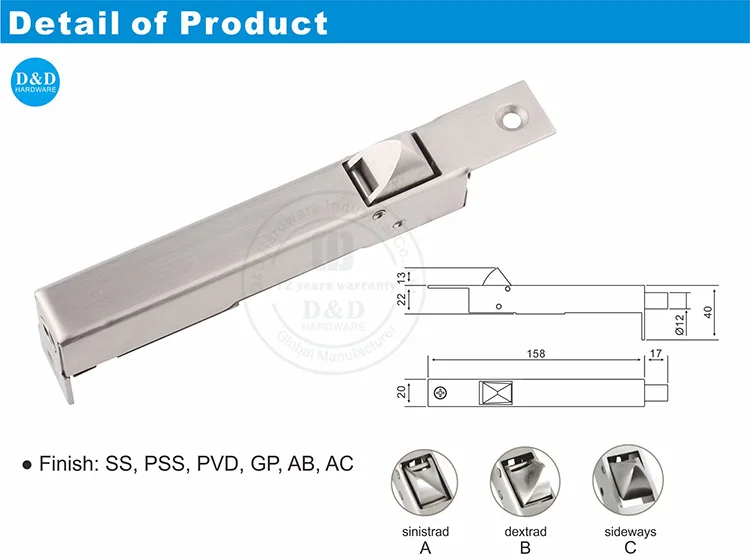 Stainless Steel 304 Auto Automatic Flush Door Bolt For Rebated Double
