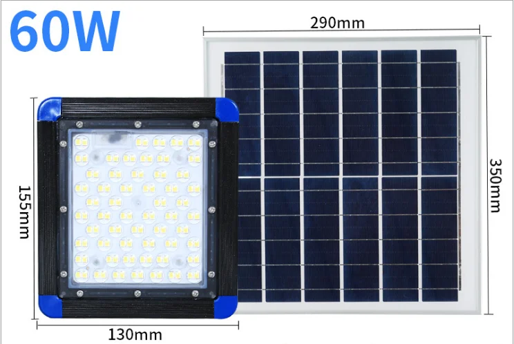 Remote Control Dimmable Brightness Polycrystalline IP66 Outdoor Garden solar light 60 watt led flood