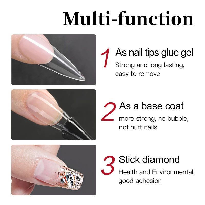 3 In 1 Nail Tips Glue Gel 15ml Multifunction Nail Base Coat And