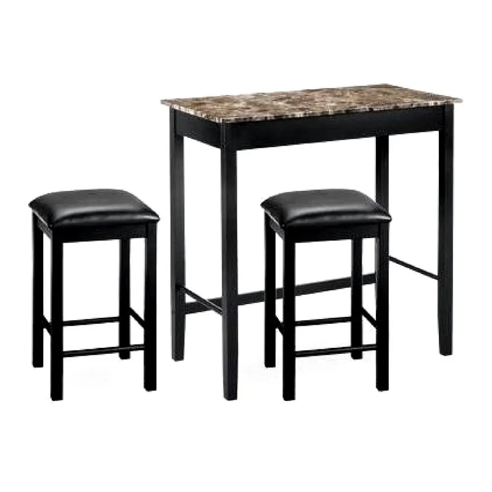 3 Pcs Dining Table And Chairs Set With Faux Marble Tabletop 2 Chairs