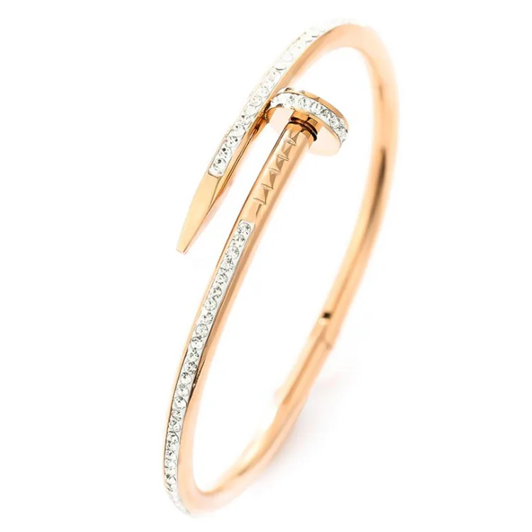 

Personality nail bracelet Stainless Steel Gold Plating Luxury Zircon Wristband Bangle Wedding Female Jewelry Bracelets for women, Rose gold
