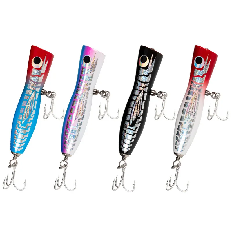 deep sea fishing lurer Wholesale Deep Sea Boat Fishing 35g 80g Wood Fishing Lures Popper Floating  Wood Lure With Treble Hooks