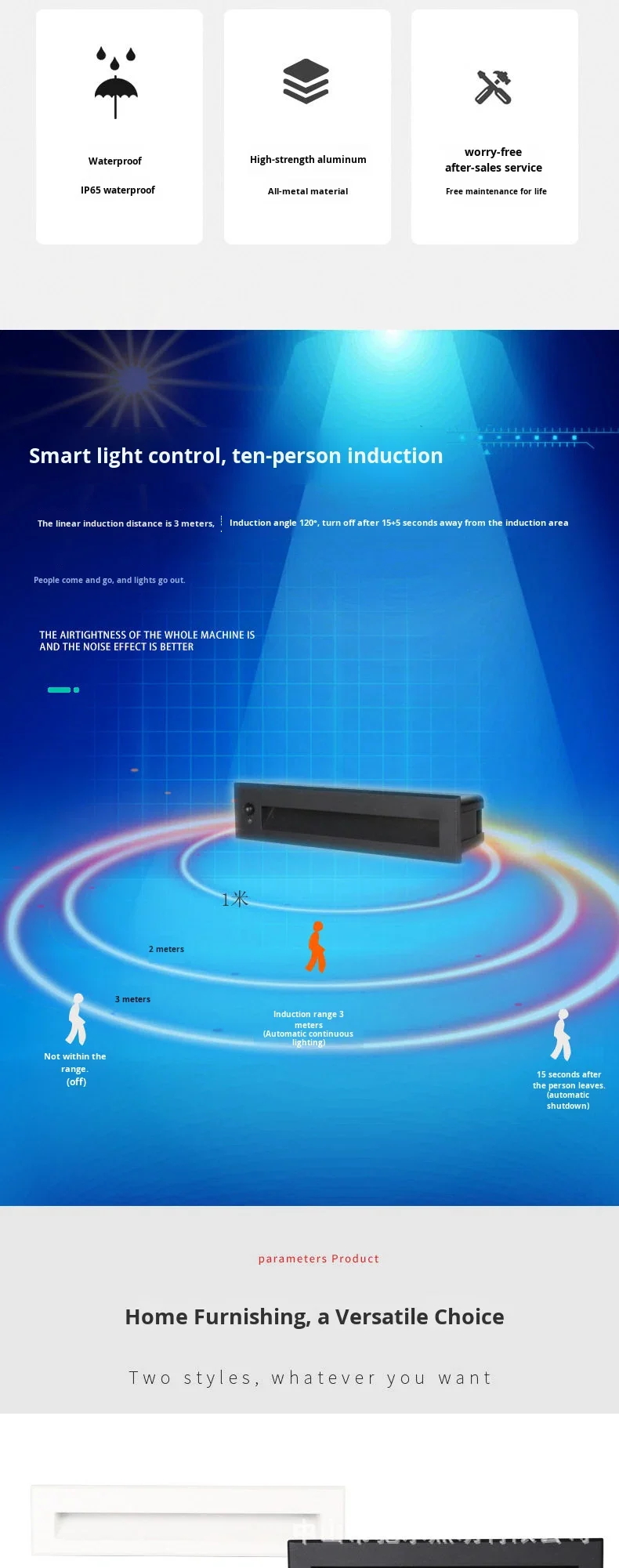 product outdoor led waterproof embedded horizontal footlight for villa step stairway corridor wall corner and staircase sensor light-2