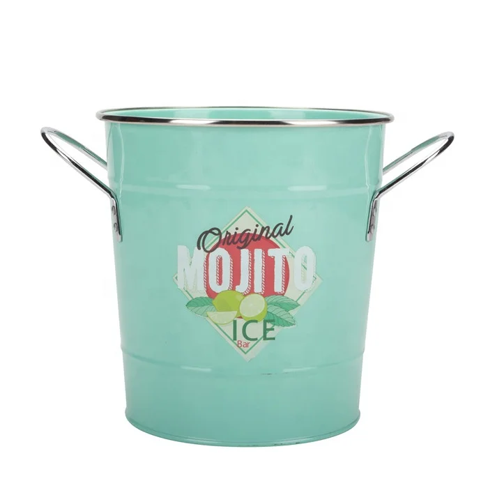 Galvanized Steel Ice Bucket With Scoop Lid And Metal Wine Beer