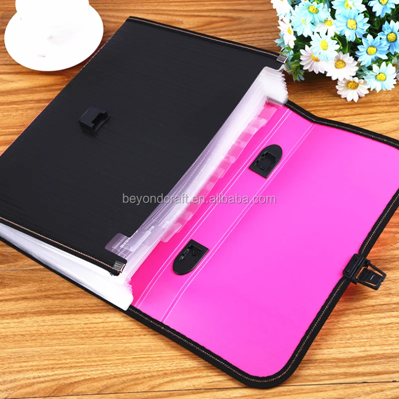 A4 Size Pp Plastic 12 Clear Pockets Expanding File Folder Poly Document