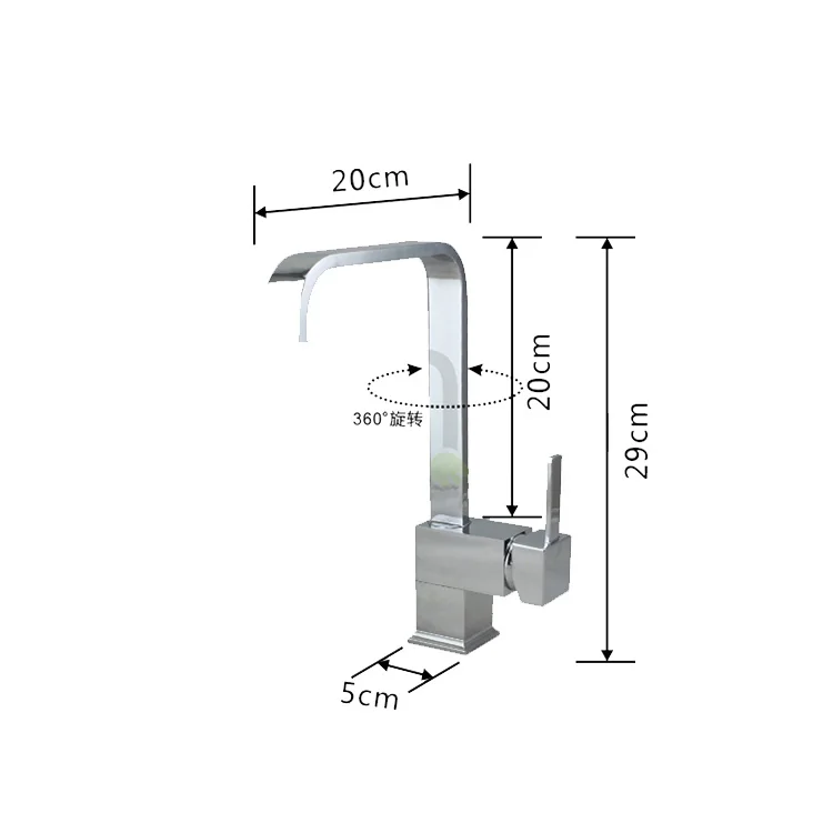 Chaozhou chrome plated modern ceramic valve core brass square kitchen sink faucet factory