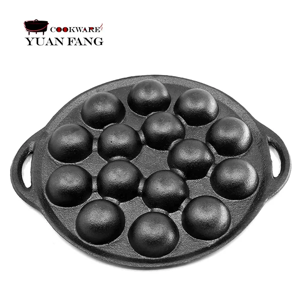 Preseasoned 23cm Cast Iron Japanese Takoyaki 15 Holes Quail Eggs Grill