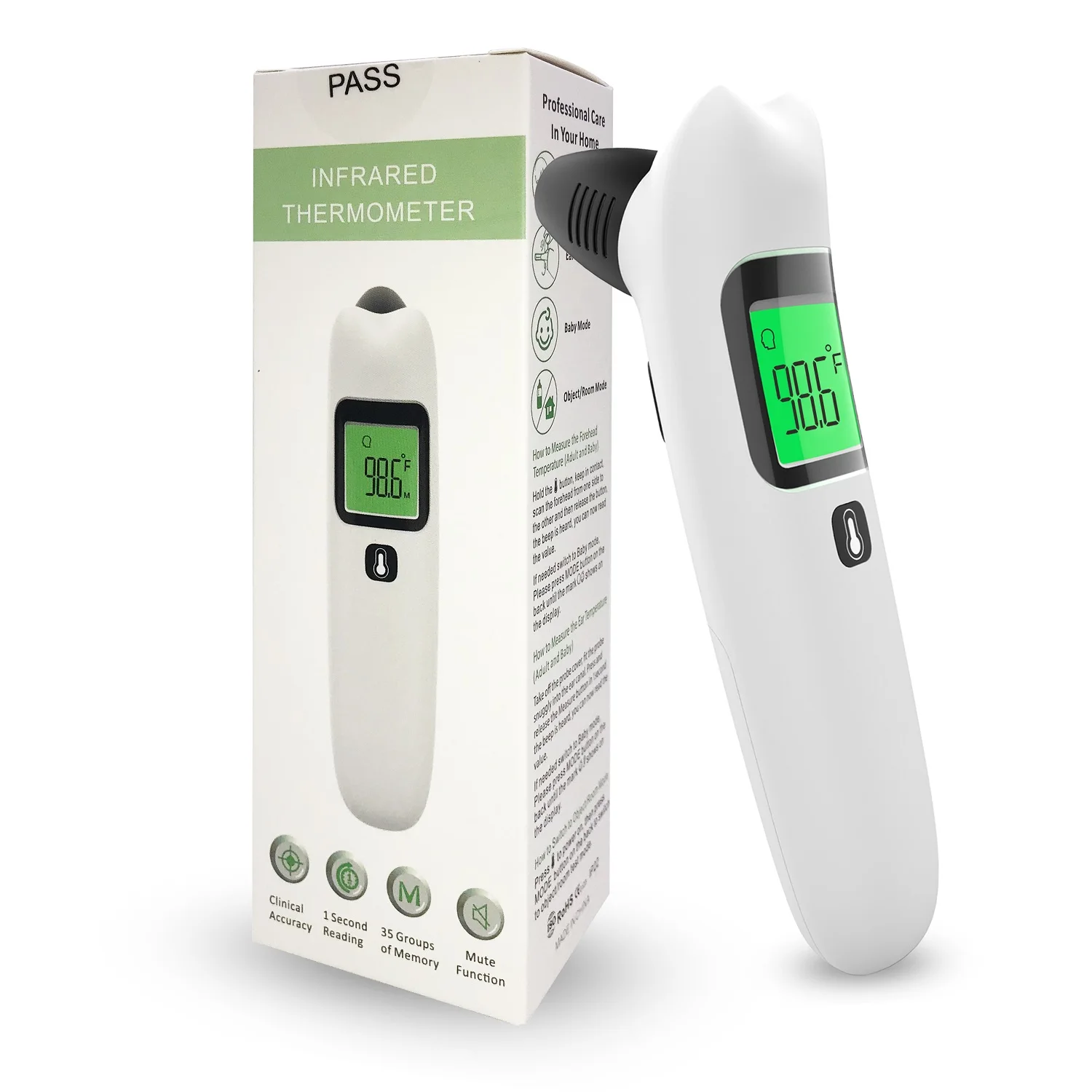 
forehead and ear temperature measurement instrument infra red digital dual mode 