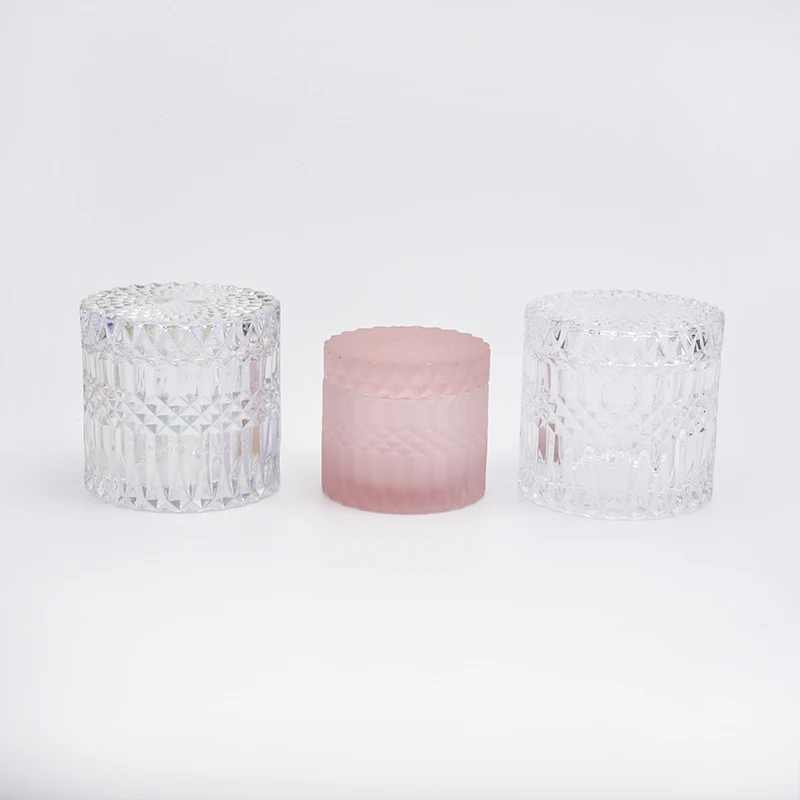 Decorative Pink Glass Candle Holder With Lids
