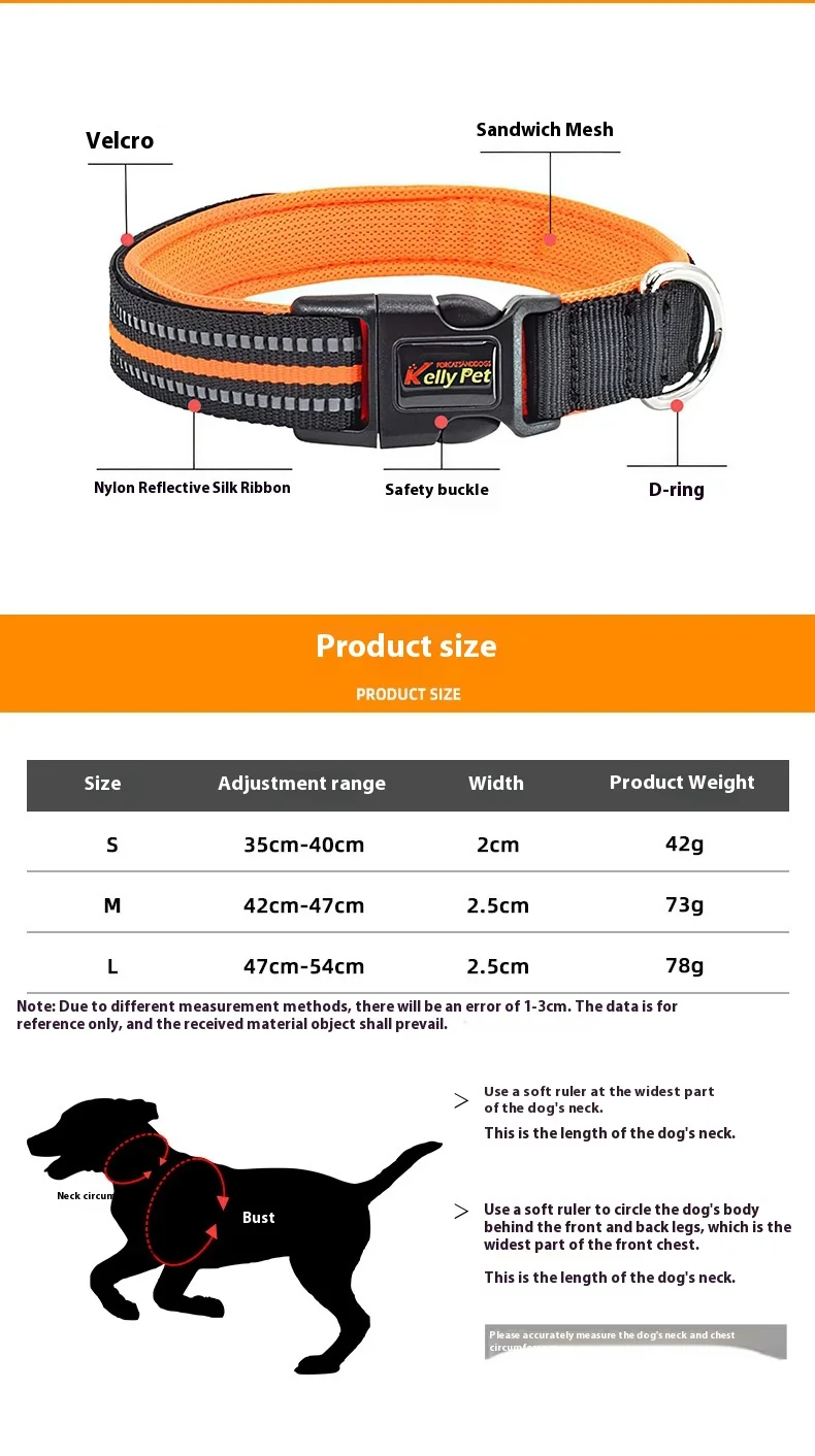 Kellypet Reflective Silk for Velcro Dog Training Collar Breathable Pet Mesh Padded Lights Classic Print Made Durable Polyester f