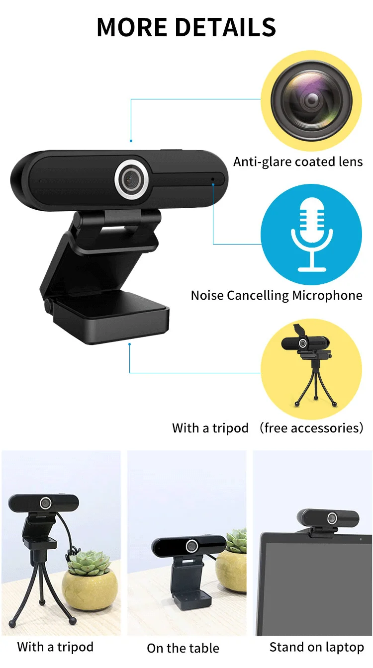 Mars Gaming MWPRO Noir, Webcam Full HD, Optique 90º, Anneau D