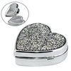 Printed Heart shape metal pill box with mirror and glitter cover