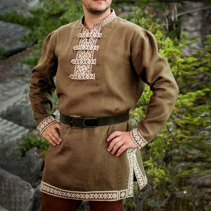 Ecoparty Adult Men Cos Medieval Knight Warrior Costume Tunic Norman Chevalier Viking Pirate Reenactment Tops Shirt For Men