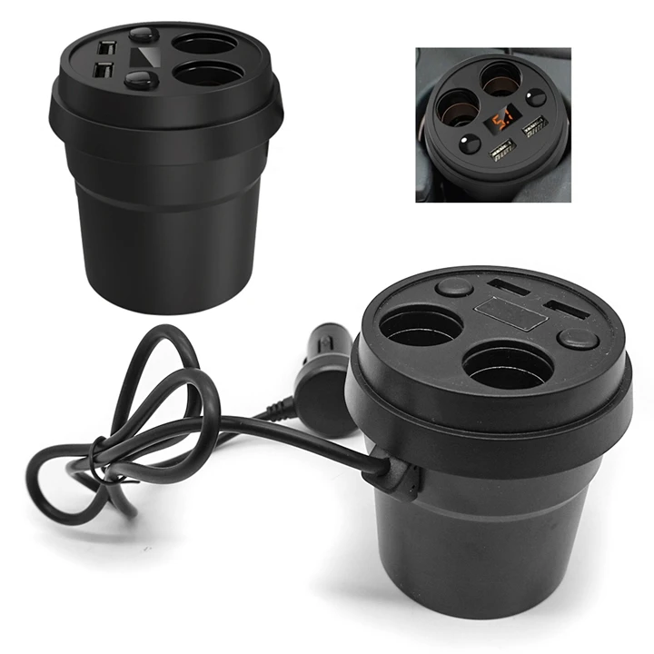 High Speed Charging Multiple Outlets Two Usb Splitter Car Cup Holder