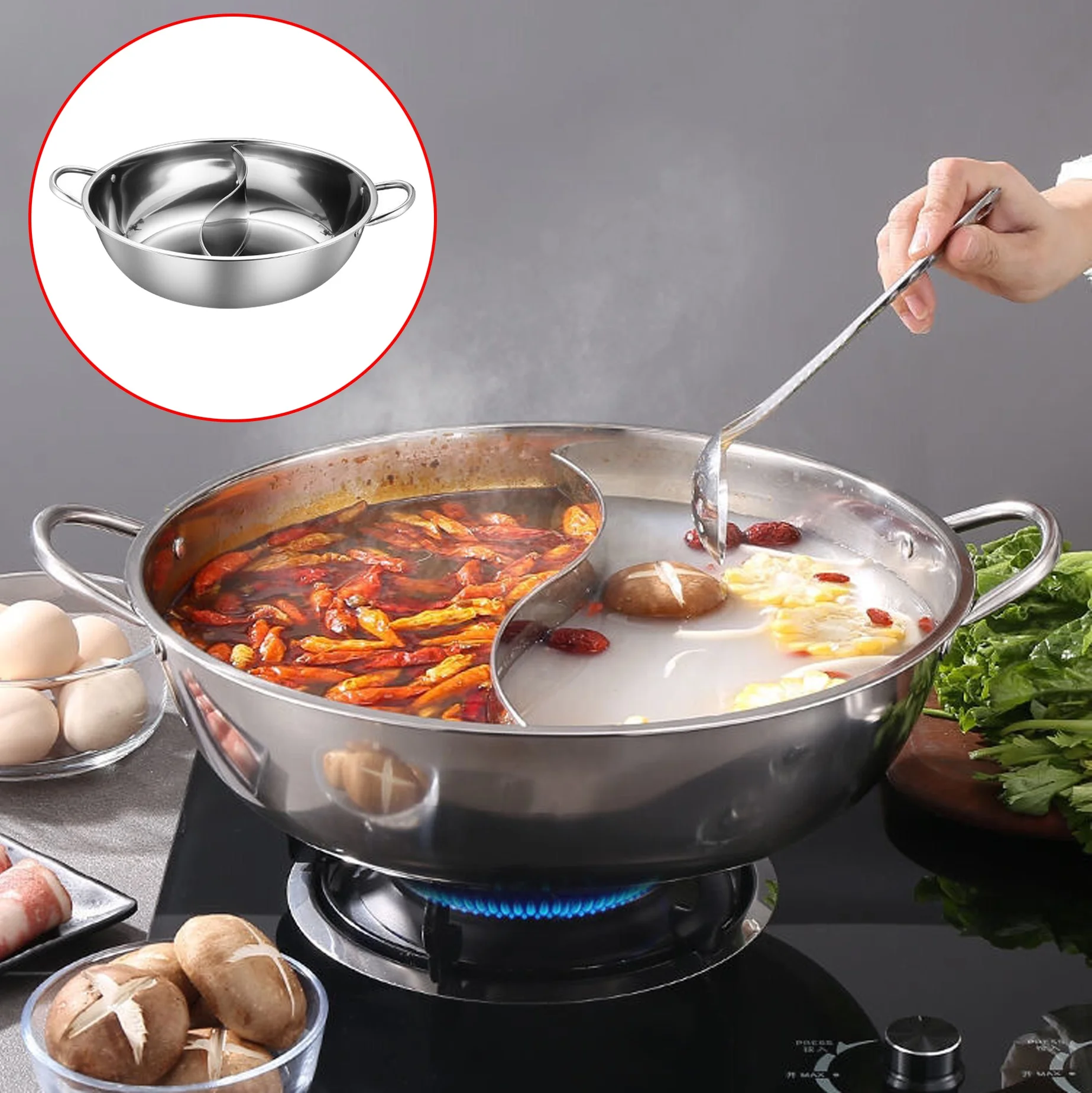 Dual Flavor Divided Electric Stainless Steel Chinese Hot Pot Soup ...