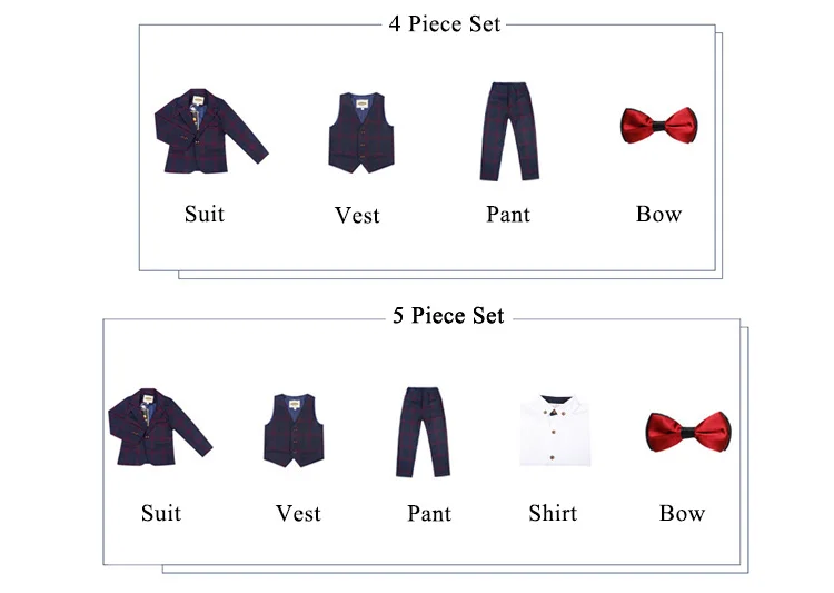 Kids formal dress wedding party suit 4 pcs plaid suit for boys