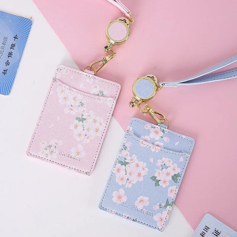 Flowers Pu Leather Badge Holder Lanyards Id Card Badge Name Tag Clip Reels Office Accessories Badge Holder Accessories Aliexpress