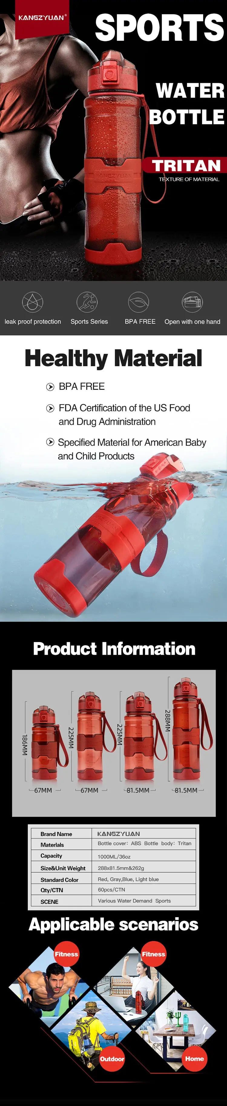 New products Factory direct sales kangzyuan bpa free outdoor sport water bottle/cup