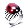 hot selling punk retro ruby deep red black color stone titanium rings for men