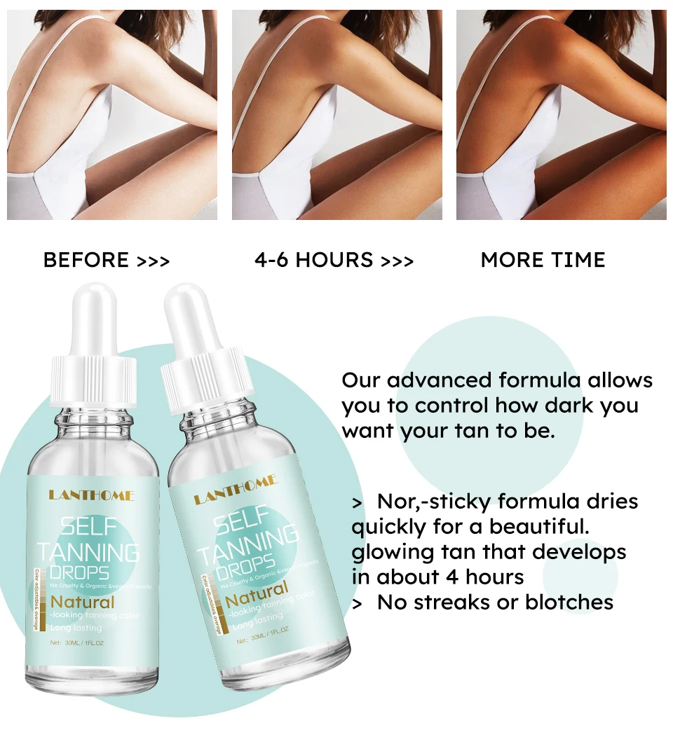 30ml Vegan Organic Sun Tanning Oil Self Tanner Sunless Light Medium