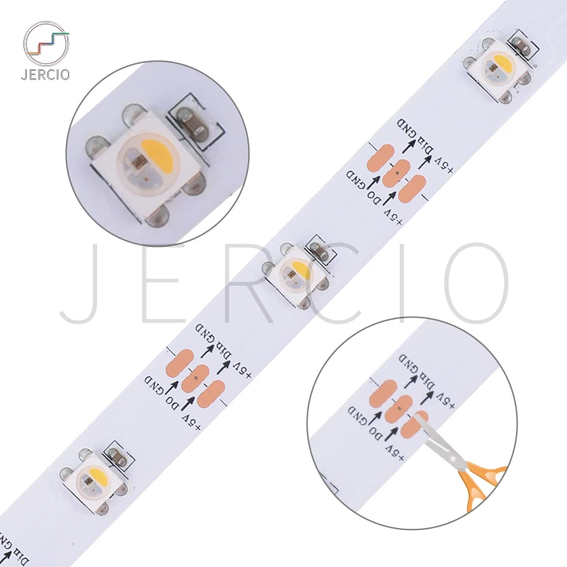 Jercio SK6812 / WS2812 / XT1511-5050-RGBW DC5V Waterproof Individually Addressable Flexible LED Strip Light 5m 144LED / Meter