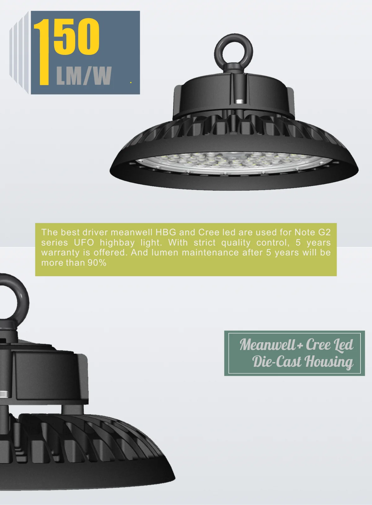 5 years warranty 22500lm IP65 UFO High Bay LED light 150w - ANKUX.COM
