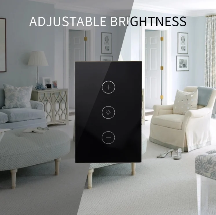 2020 Google Smart Home Tuya WiFi Light Touch Panel Remote Tempered Glass Wireless Smart Dimmer Switch