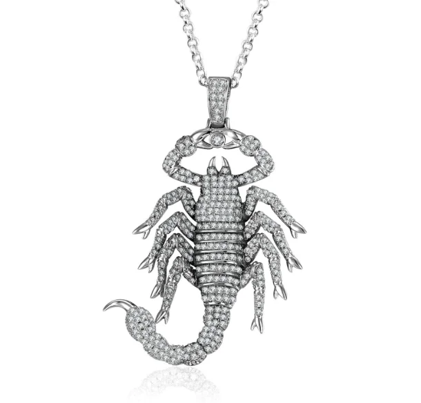 
Hot Sale 14K White Gold Finish Iced Lab Diamond Mens Ladies Silver Scorpion Pendant 
