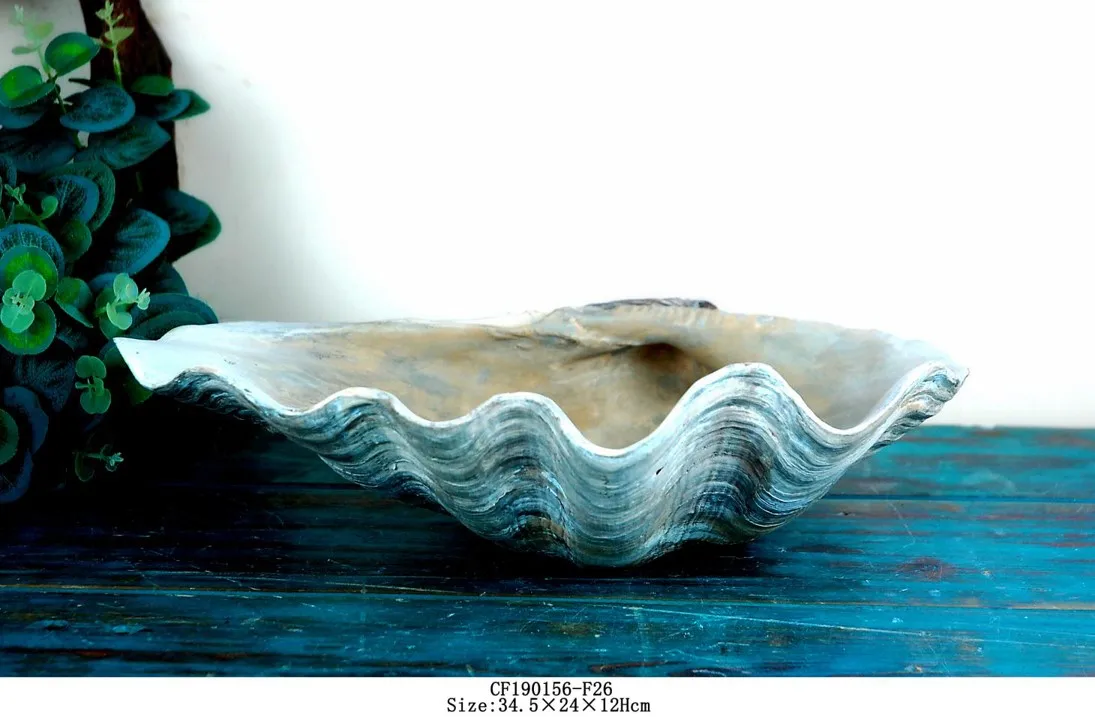 Wholesales Artificial Resin Garden Giant Clam Shells Statue Sea Shell For Garden Decor factory