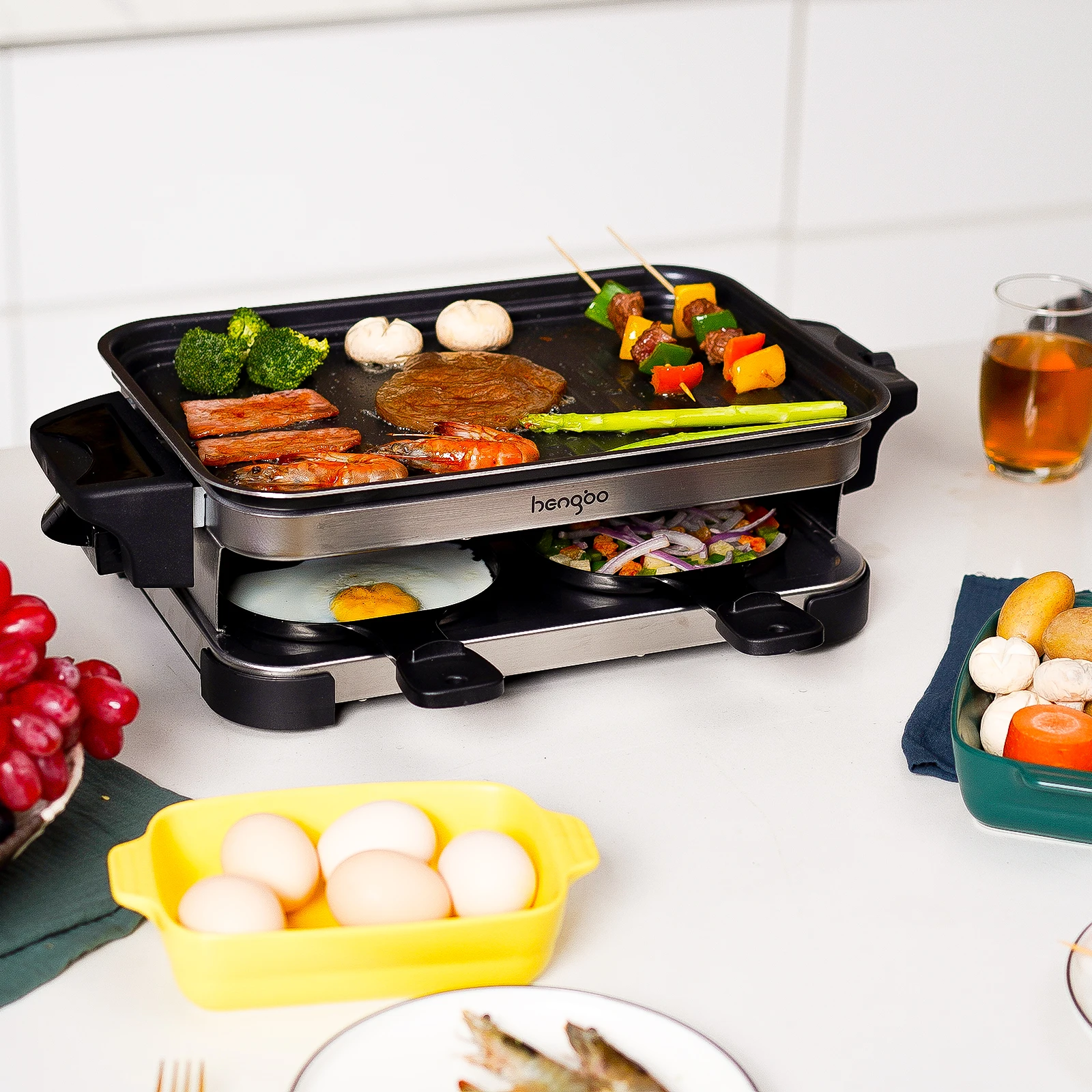 Electric Raclette Grill For 8 Person Use,Raclette Grill Nonstick Plate