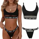Non-Woven Summer Sexy Fashion Letter Solid Patchwork Underwear Women Set Lingerie G-String Femme