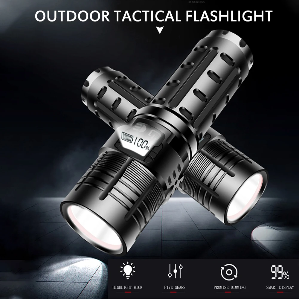 la pêche 10000 lumens LED XHP70 Torche portable Rechargeable XHP70 Lampe de poche tactique 5 modes Lampe torche étanche zoomable réglable pour la randonnée le camping Torche XHP70 