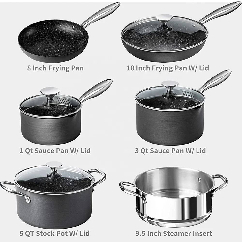 Pots And Pans Set 10 Piece,Nonstick Hard Anodized Cookware Sets With