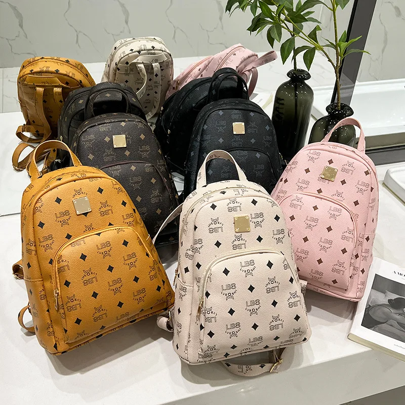 designer mini backpack women's Leather Women Backpack Small Backpack Purse Coffee Double zipper closure Stylish Women PU Leather Mini