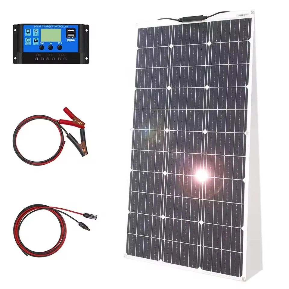 100W solar panel kit connected to a portable power station with cable management