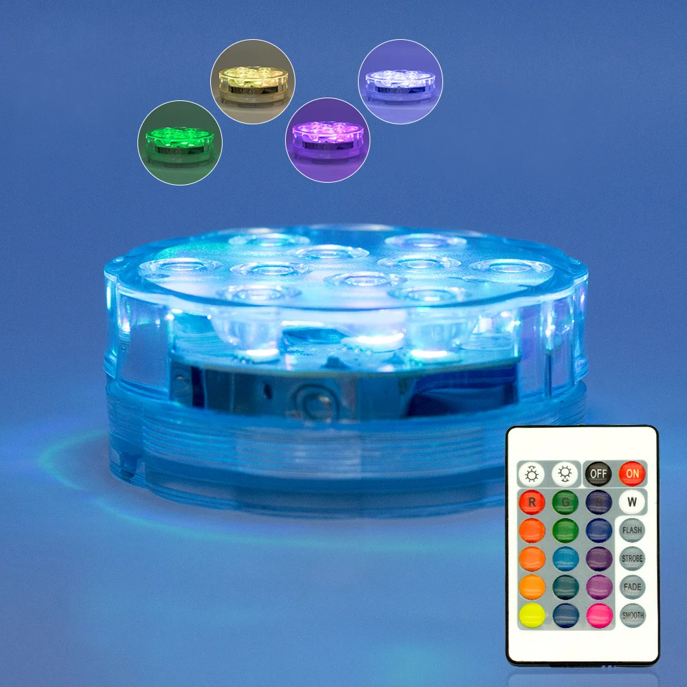 Gala Event Party/home Decoration Multi Color Ir Submersible Led Lights Remote Controlled Battery Operated Dimmable Puck Light