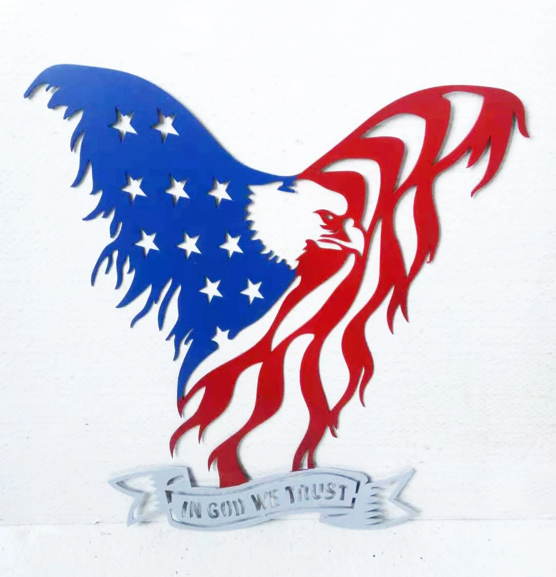 Metal Wall Art American Eagle Steel Laser Cut With In God We Trust