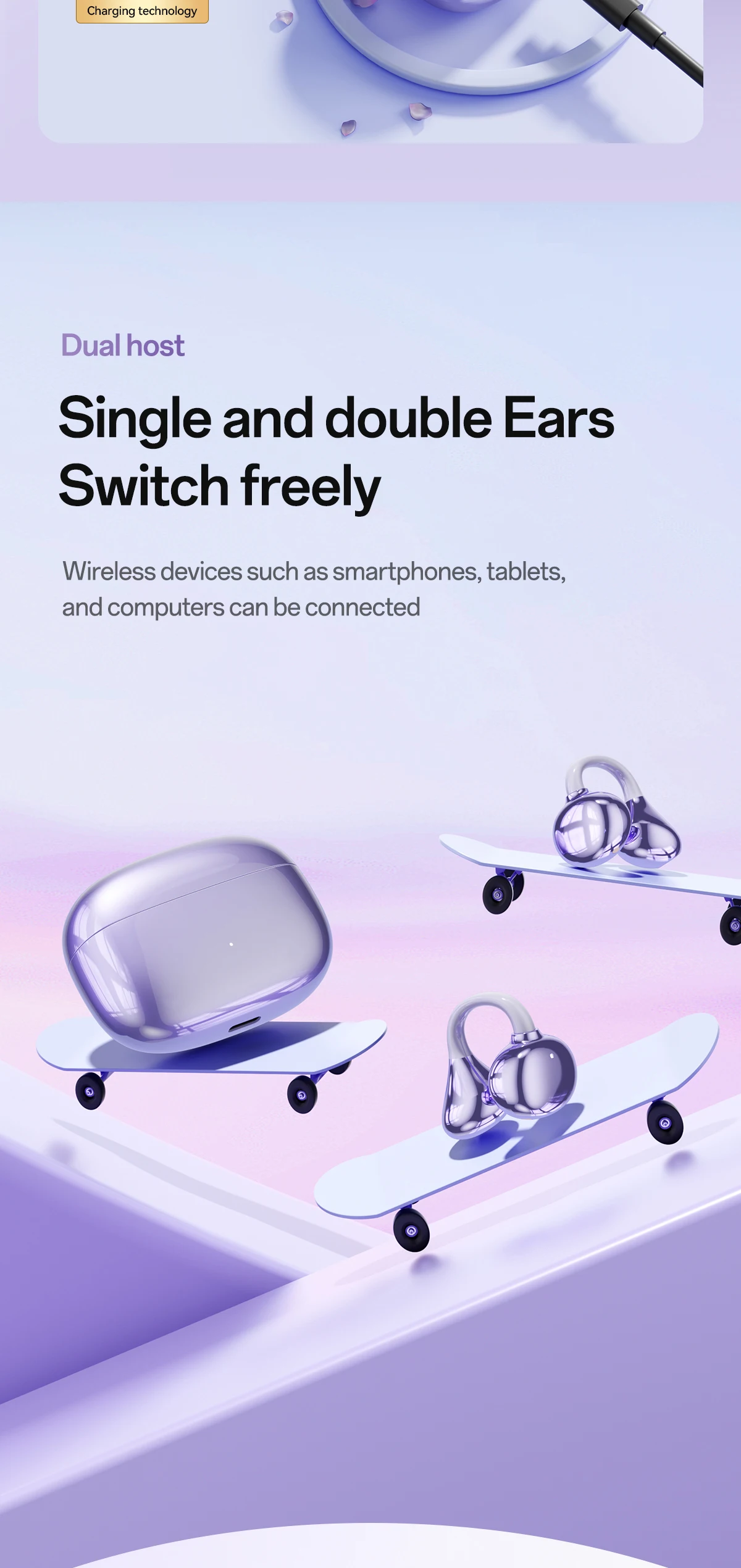 M159 OEM ODM Open Ear Clip Wireless Earbuds BT 6.0 40H Battery LED HD Calling ENC Waterproof Dual Transducers Custom Logo