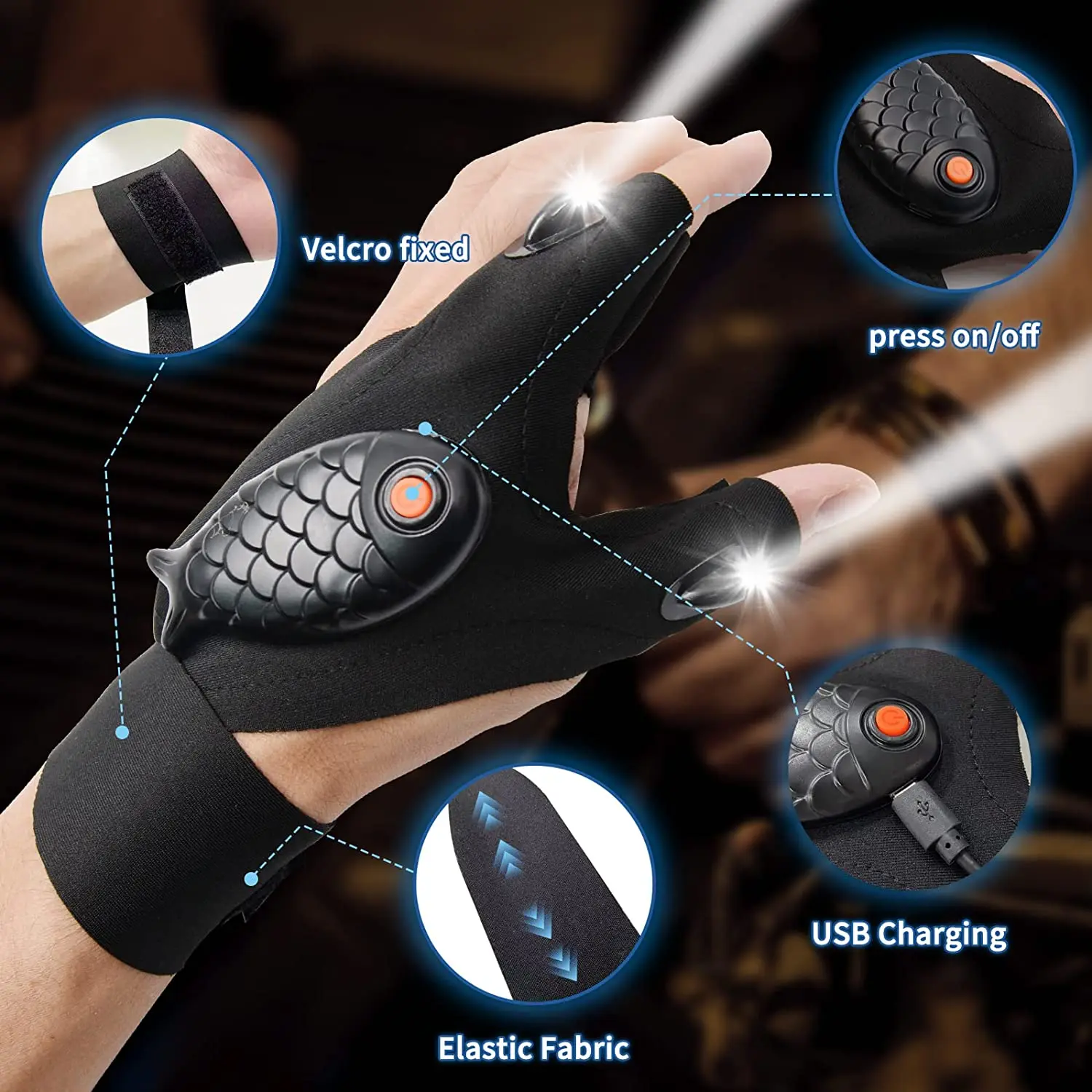 Hot Selling Fingerless Glove Led Flashlight Waterproof Torch Outdoor