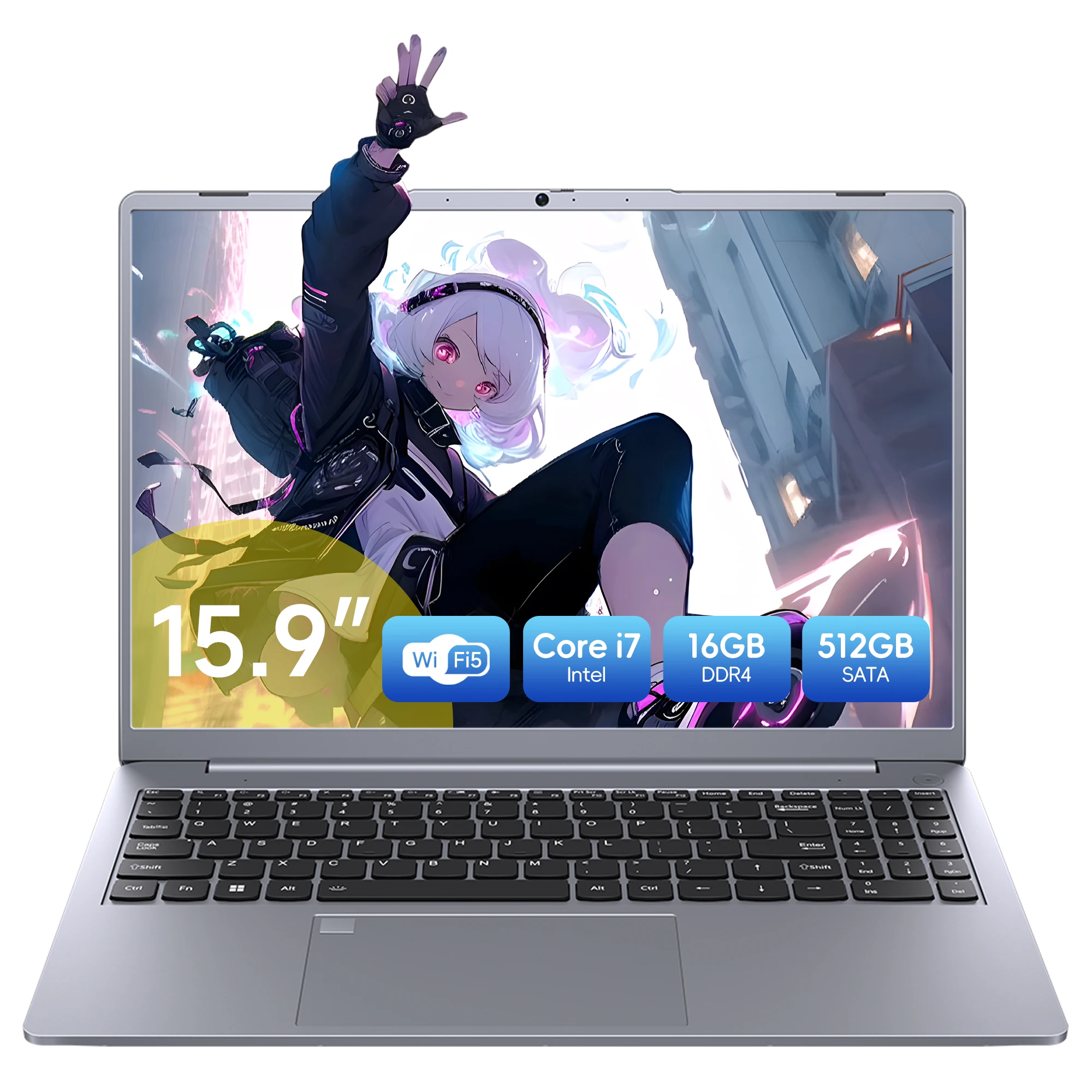 Close-up of 14-inch laptop keyboard and trackpad showing compact layout