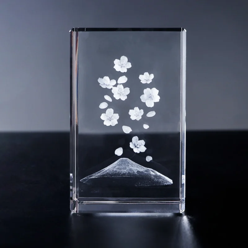 K9 Crystal Cube Tower Small Quartz Glass Sculpture Laser Engraved Famous Kyoto Building Mascot Flower Carved Tourist Souvenir factory