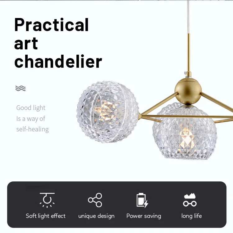 Villa Room Decorative Pendant Lighting Fixture Gold Iron Luxury Modern Chandelier